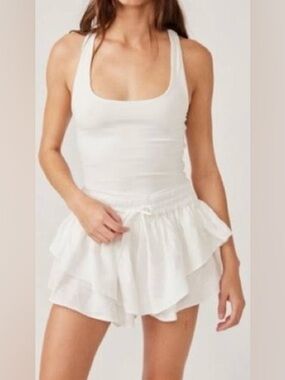 NWT Free People Prima Tiered Shortsie Romper In White size Large